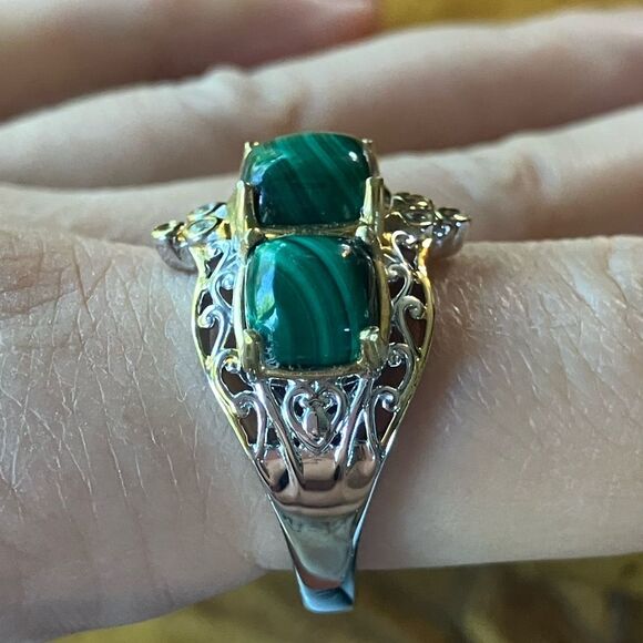 Natural Malachite Sterling Silver Ring Size 10.25 - Picture 3 of 9